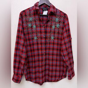 The Kooples Long Sleeve Plaid Button Down Shirt Western Sz‎ L?